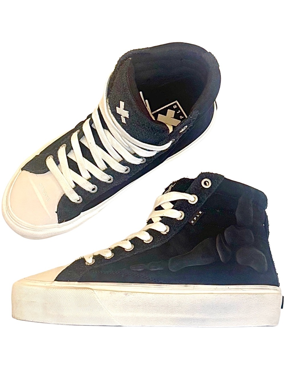 Straye x XPLR Venice Stomper Bones Skeleton Foot High Top Sneaker Black Suede 12